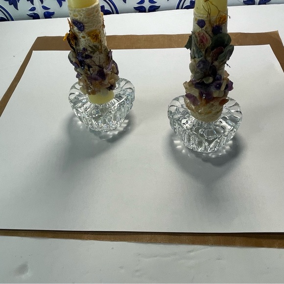 Mikasa Pair Heartfelt Heart Shaped Lead Crystal Taper Candle Stick Holders - Picture 9 of 11